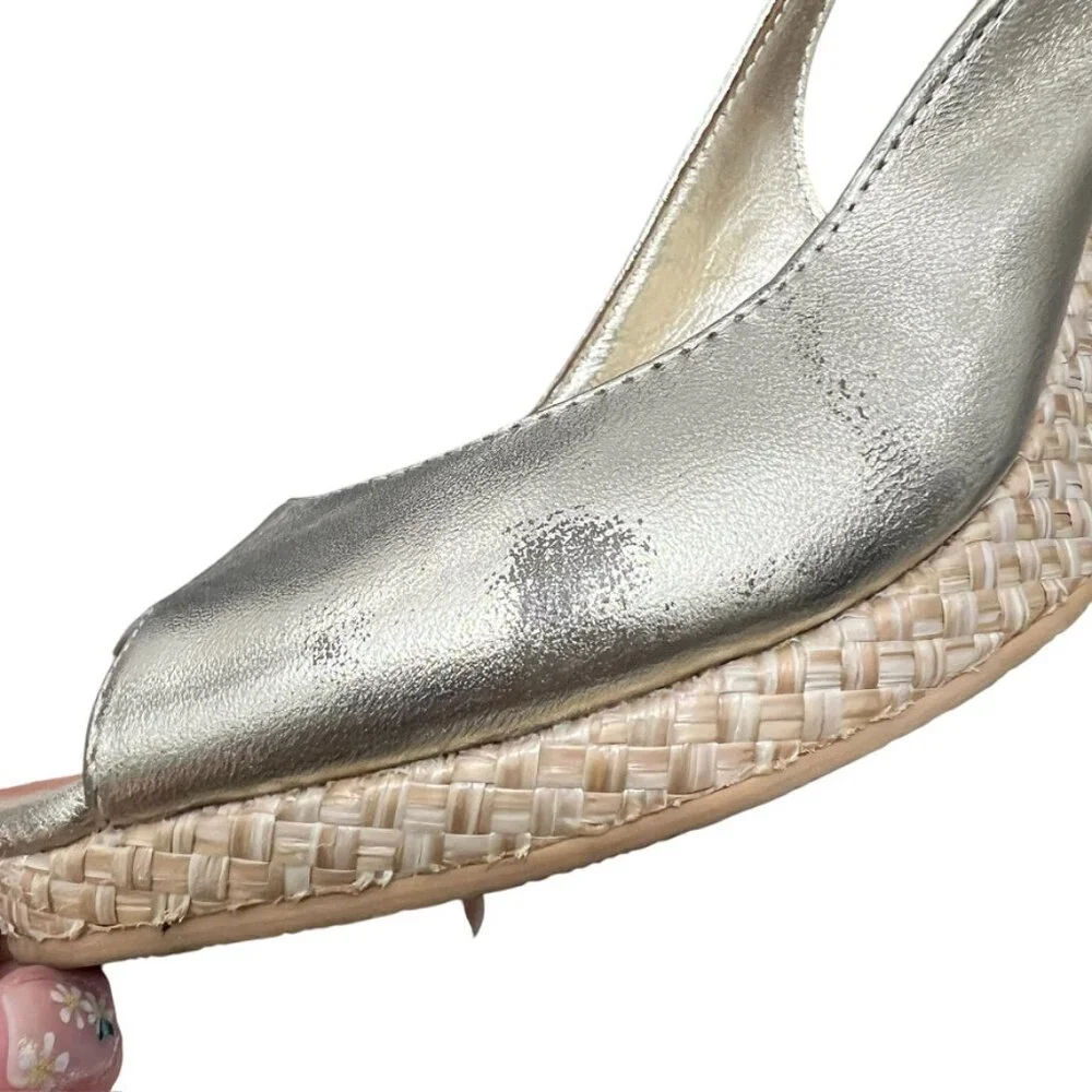 Lilly Pulitzer Gigi Leather Slingback Open Toe Gold Wedge Sandals Women's Sz 7. - Picture 8 of 14